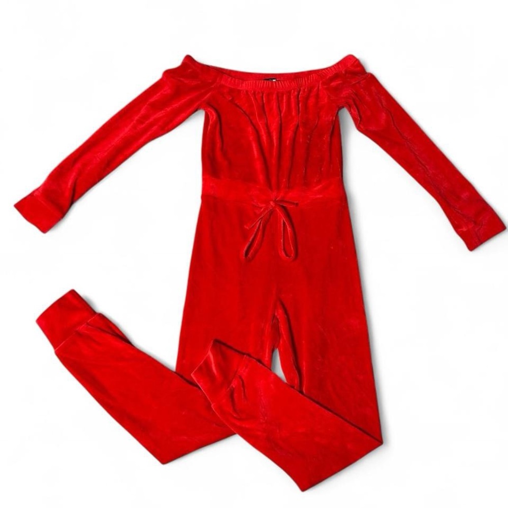 Fashion Nova Small Red Off-Shoulder Jumpsuit